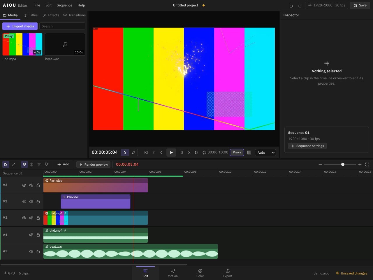The Edit page with a rendered preview bar above the timeline