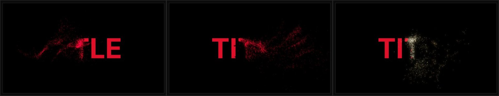 Six frames of a title dissolving into and forming from particles